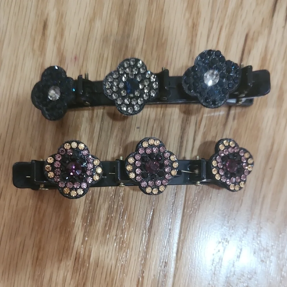 Chic Black and Purple Crystal Hair Clips
